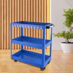 3-SOGA 2X 3 Tier Tool Storage Cart Portable Service Utility Heavy Duty Mobile Trolley with Hooks Blue