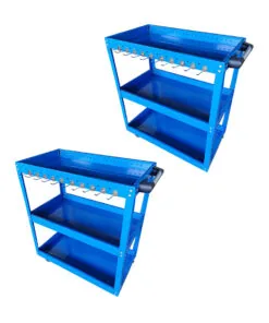 1-SOGA 2X 3 Tier Tool Storage Cart Portable Service Utility Heavy Duty Mobile Trolley with Hooks Blue