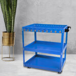 5-SOGA 2X 3 Tier Tool Storage Cart Portable Service Utility Heavy Duty Mobile Trolley with Hooks Blue
