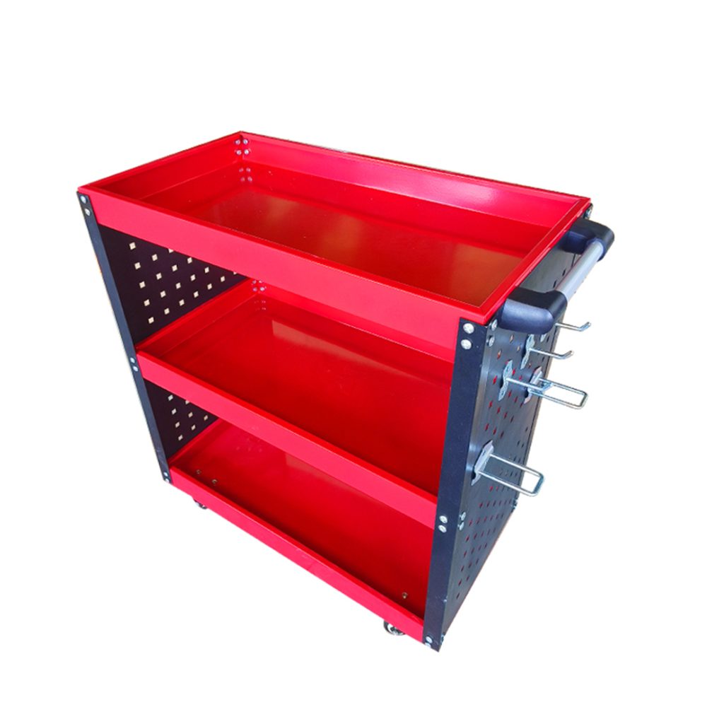 1-SOGA 3 Tier Tool Storage Cart Portable Service Utility Heavy Duty Mobile Trolley with Hooks Red