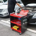 2-SOGA 3 Tier Tool Storage Cart Portable Service Utility Heavy Duty Mobile Trolley with Hooks Red