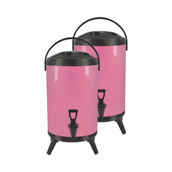 1-SOGA 2X 10L Stainless Steel Insulated Milk Tea Barrel Hot and Cold Beverage Dispenser Container with Faucet Pink