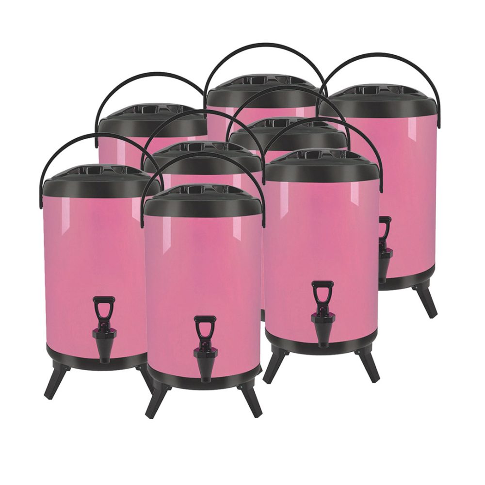 1-SOGA 8X 10L Stainless Steel Insulated Milk Tea Barrel Hot and Cold Beverage Dispenser Container with Faucet Pink