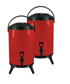 1-SOGA 2X 10L Stainless Steel Insulated Milk Tea Barrel Hot and Cold Beverage Dispenser Container with Faucet Red