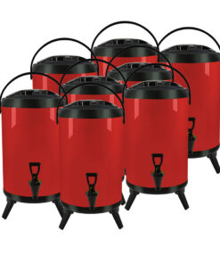 1-SOGA 8X 10L Stainless Steel Insulated Milk Tea Barrel Hot and Cold Beverage Dispenser Container with Faucet Red