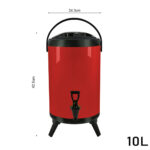 5-SOGA 8X 10L Stainless Steel Insulated Milk Tea Barrel Hot and Cold Beverage Dispenser Container with Faucet Red