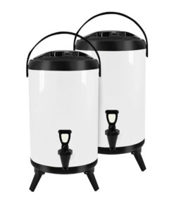1-SOGA 2X 10L Stainless Steel Insulated Milk Tea Barrel Hot and Cold Beverage Dispenser Container with Faucet White