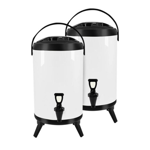 1-SOGA 2X 10L Stainless Steel Insulated Milk Tea Barrel Hot and Cold Beverage Dispenser Container with Faucet White