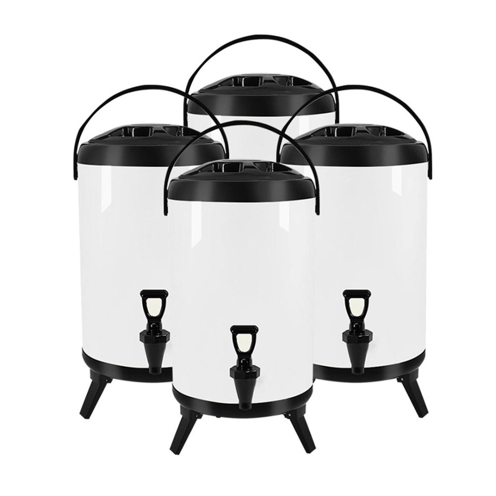 1-SOGA 4X 10L Stainless Steel Insulated Milk Tea Barrel Hot and Cold Beverage Dispenser Container with Faucet White