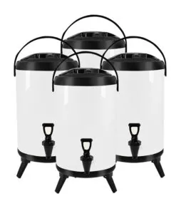 1-SOGA 4X 10L Stainless Steel Insulated Milk Tea Barrel Hot and Cold Beverage Dispenser Container with Faucet White