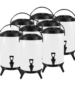 1-SOGA 8X 10L Stainless Steel Insulated Milk Tea Barrel Hot and Cold Beverage Dispenser Container with Faucet White