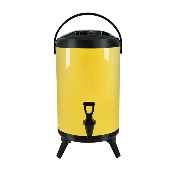 1-SOGA 10L Stainless Steel Insulated Milk Tea Barrel Hot and Cold Beverage Dispenser Container with Faucet Yellow