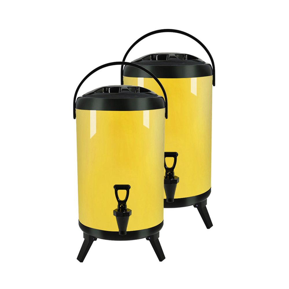 1-SOGA 2X 10L Stainless Steel Insulated Milk Tea Barrel Hot and Cold Beverage Dispenser Container with Faucet Yellow