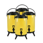1-SOGA 4X 10L Stainless Steel Insulated Milk Tea Barrel Hot and Cold Beverage Dispenser Container with Faucet Yellow