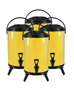 1-SOGA 4X 10L Stainless Steel Insulated Milk Tea Barrel Hot and Cold Beverage Dispenser Container with Faucet Yellow