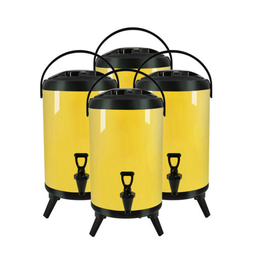 1-SOGA 4X 10L Stainless Steel Insulated Milk Tea Barrel Hot and Cold Beverage Dispenser Container with Faucet Yellow