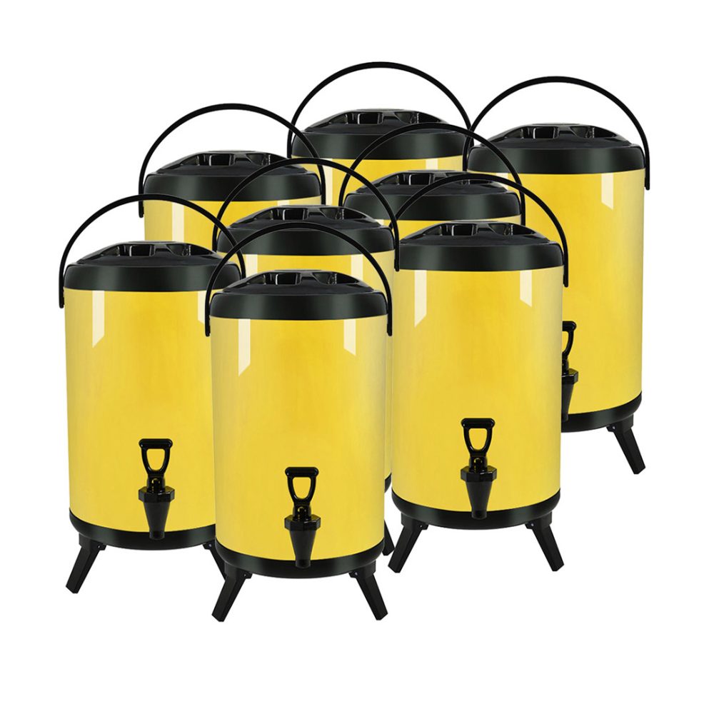 1-SOGA 8X 10L Stainless Steel Insulated Milk Tea Barrel Hot and Cold Beverage Dispenser Container with Faucet Yellow
