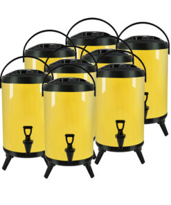 1-SOGA 8X 10L Stainless Steel Insulated Milk Tea Barrel Hot and Cold Beverage Dispenser Container with Faucet Yellow