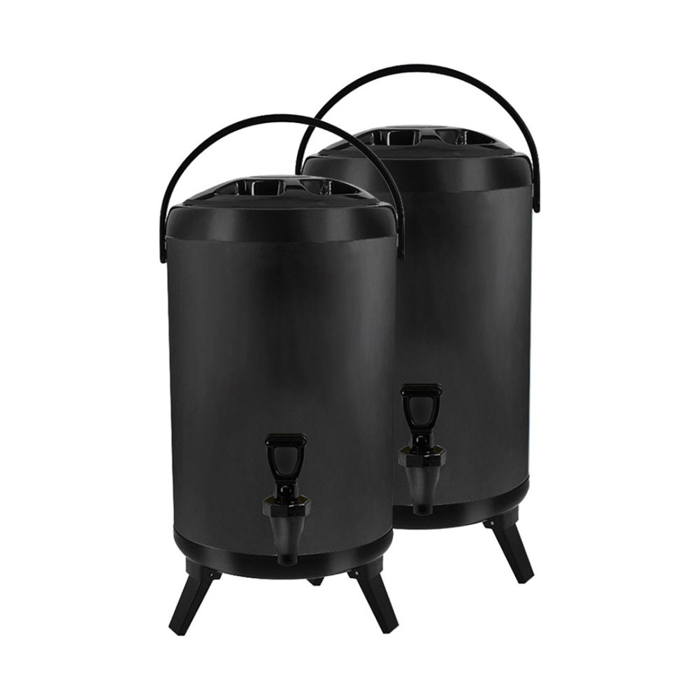 1-SOGA 2X 12L Stainless Steel Insulated Milk Tea Barrel Hot and Cold Beverage Dispenser Container with Faucet Black