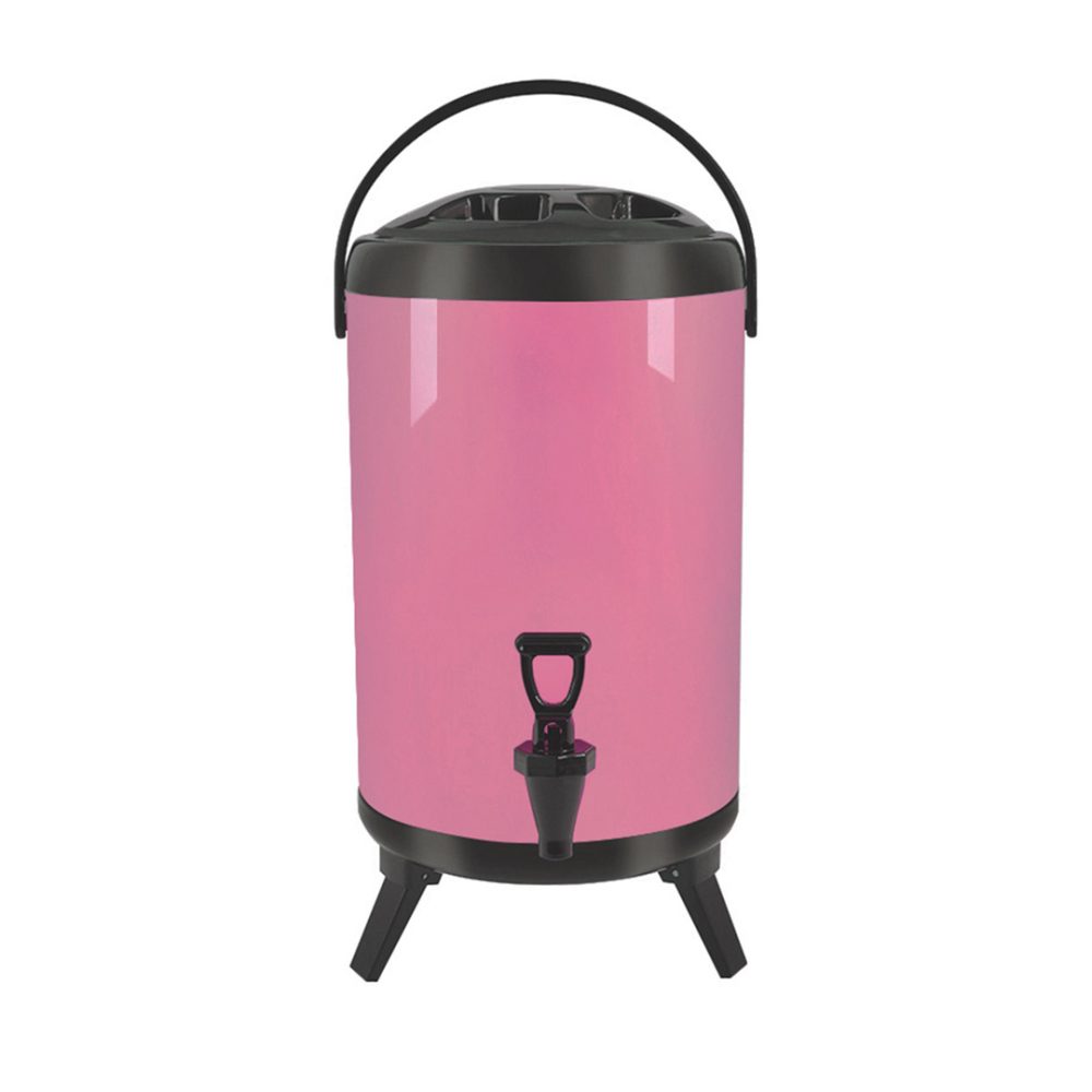 1-SOGA 12L Stainless Steel Insulated Milk Tea Barrel Hot and Cold Beverage Dispenser Container with Faucet Pink