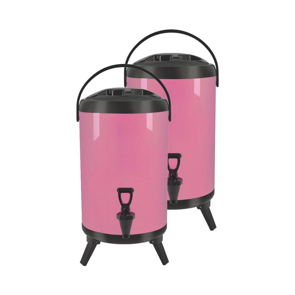 1-SOGA 2X 12L Stainless Steel Insulated Milk Tea Barrel Hot and Cold Beverage Dispenser Container with Faucet Pink