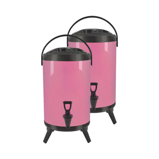1-SOGA 2X 12L Stainless Steel Insulated Milk Tea Barrel Hot and Cold Beverage Dispenser Container with Faucet Pink