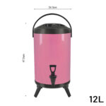 5-SOGA 4X 12L Stainless Steel Insulated Milk Tea Barrel Hot and Cold Beverage Dispenser Container with Faucet Pink