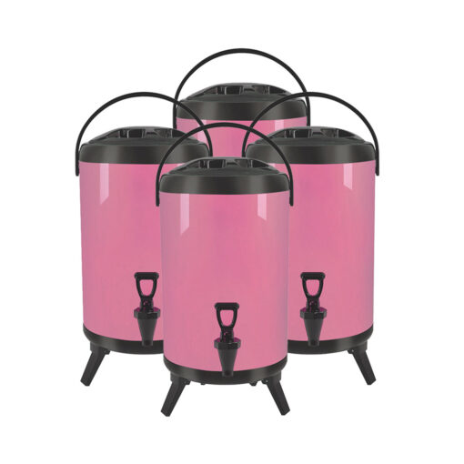 1-SOGA 4X 12L Stainless Steel Insulated Milk Tea Barrel Hot and Cold Beverage Dispenser Container with Faucet Pink