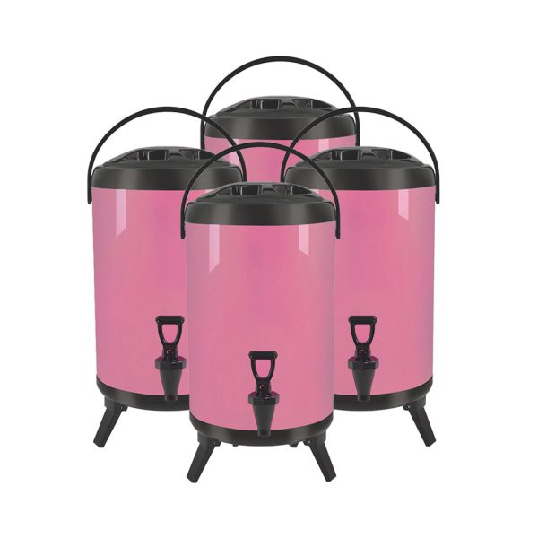 1-SOGA 4X 12L Stainless Steel Insulated Milk Tea Barrel Hot and Cold Beverage Dispenser Container with Faucet Pink