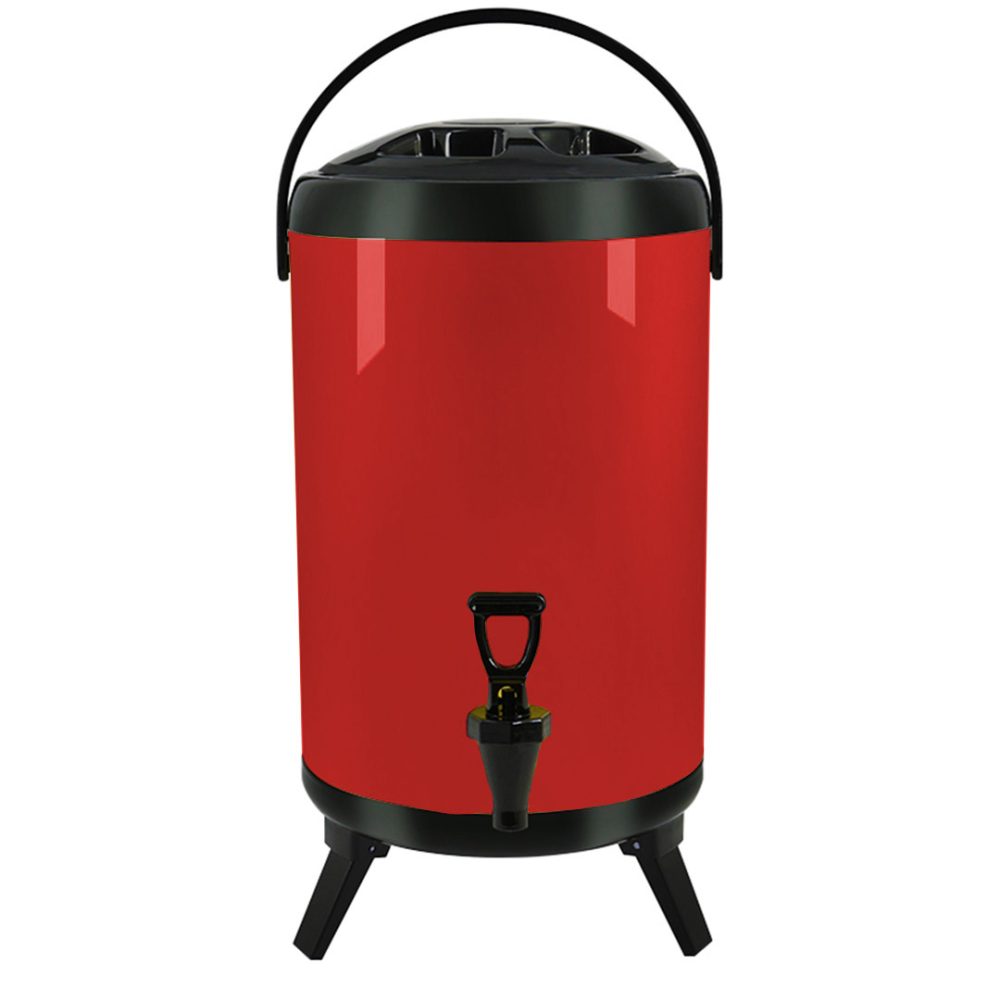1-SOGA 12L Stainless Steel Insulated Milk Tea Barrel Hot and Cold Beverage Dispenser Container with Faucet Red