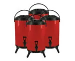 1-SOGA 4X 12L Stainless Steel Insulated Milk Tea Barrel Hot and Cold Beverage Dispenser Container with Faucet Red