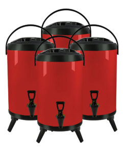 1-SOGA 4X 12L Stainless Steel Insulated Milk Tea Barrel Hot and Cold Beverage Dispenser Container with Faucet Red