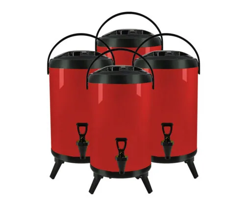 1-SOGA 4X 12L Stainless Steel Insulated Milk Tea Barrel Hot and Cold Beverage Dispenser Container with Faucet Red