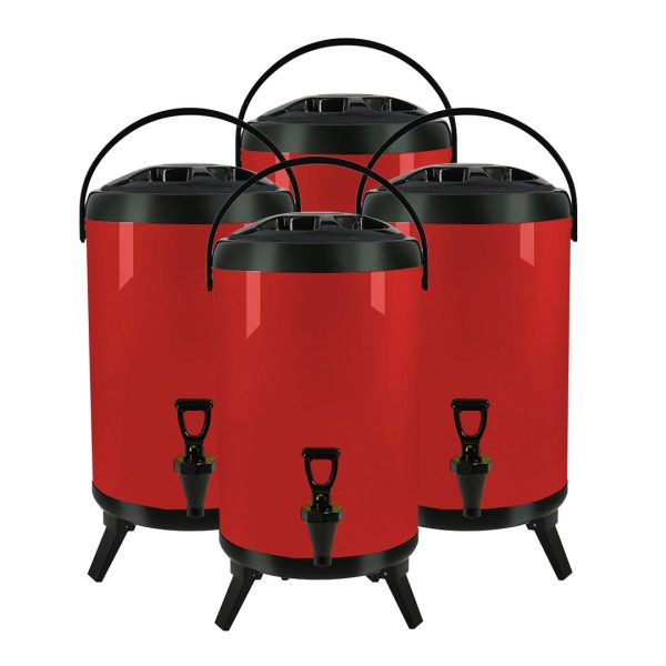 1-SOGA 4X 12L Stainless Steel Insulated Milk Tea Barrel Hot and Cold Beverage Dispenser Container with Faucet Red