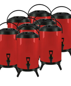 1-SOGA 8X 12L Stainless Steel Insulated Milk Tea Barrel Hot and Cold Beverage Dispenser Container with Faucet Red
