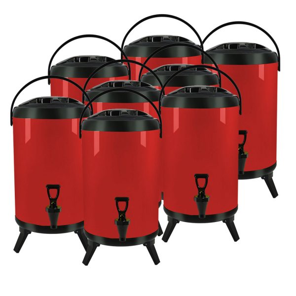 1-SOGA 8X 12L Stainless Steel Insulated Milk Tea Barrel Hot and Cold Beverage Dispenser Container with Faucet Red