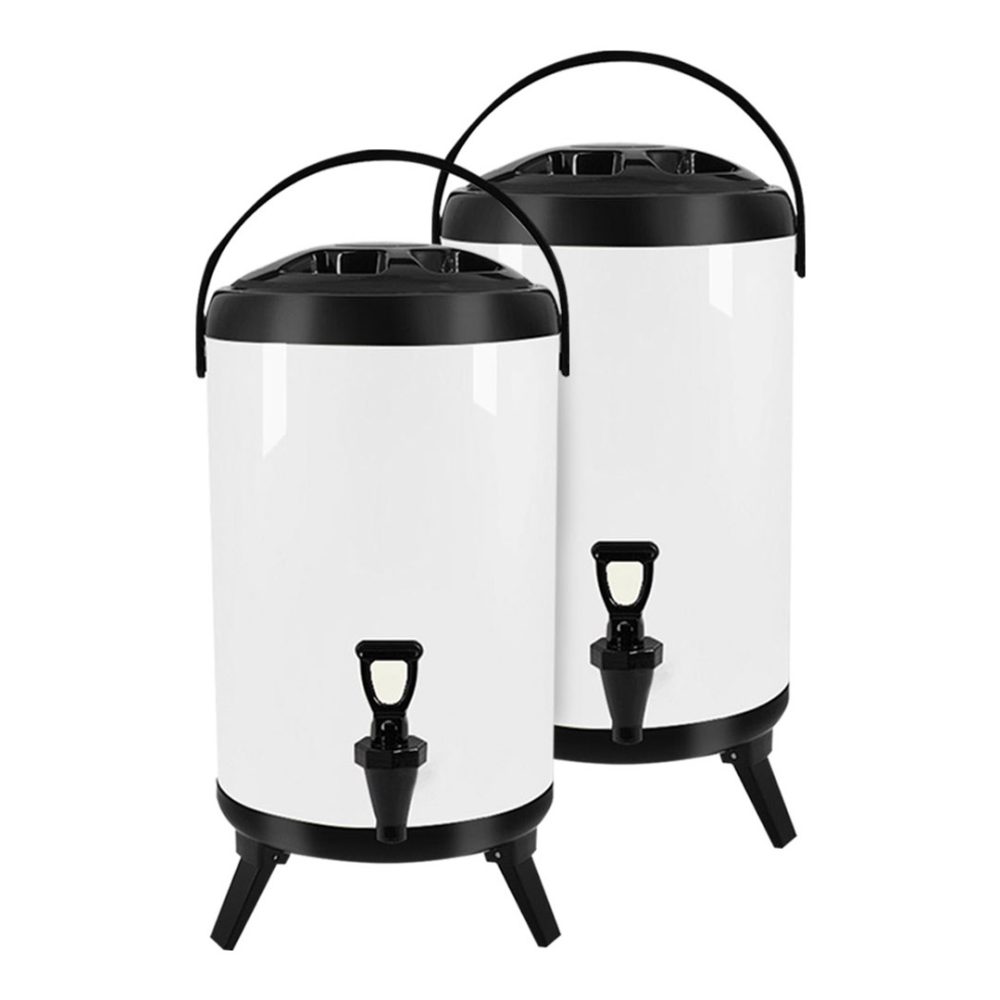 1-SOGA 2X 12L Stainless Steel Insulated Milk Tea Barrel Hot and Cold Beverage Dispenser Container with Faucet White