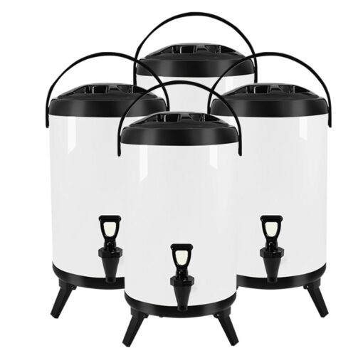 1-SOGA 4X 12L Stainless Steel Insulated Milk Tea Barrel Hot and Cold Beverage Dispenser Container with Faucet White