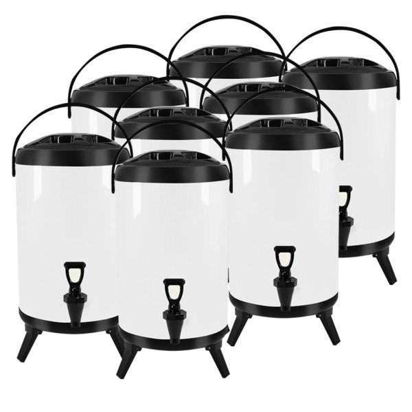 1-SOGA 8X 12L Stainless Steel Insulated Milk Tea Barrel Hot and Cold Beverage Dispenser Container with Faucet White