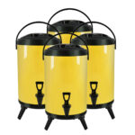 1-SOGA 4X 12L Stainless Steel Insulated Milk Tea Barrel Hot and Cold Beverage Dispenser Container with Faucet Yellow
