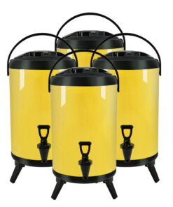 1-SOGA 4X 12L Stainless Steel Insulated Milk Tea Barrel Hot and Cold Beverage Dispenser Container with Faucet Yellow