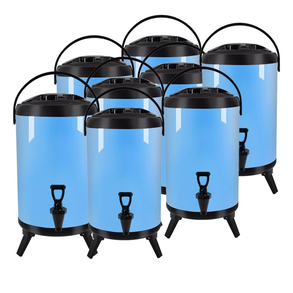 1-SOGA 8X 14L Stainless Steel Insulated Milk Tea Barrel Hot and Cold Beverage Dispenser Container with Faucet Blue
