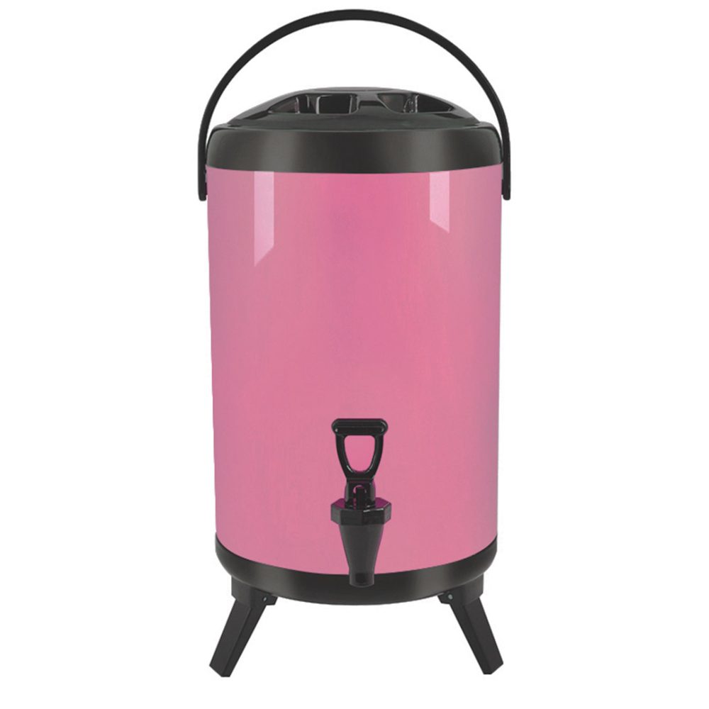 1-SOGA 14L Stainless Steel Insulated Milk Tea Barrel Hot and Cold Beverage Dispenser Container with Faucet Pink