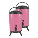1-SOGA 2X 14L Stainless Steel Insulated Milk Tea Barrel Hot and Cold Beverage Dispenser Container with Faucet Pink
