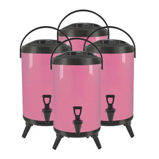1-SOGA 4X 14L Stainless Steel Insulated Milk Tea Barrel Hot and Cold Beverage Dispenser Container with Faucet Pink