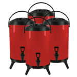 1-SOGA 4X 14L Stainless Steel Insulated Milk Tea Barrel Hot and Cold Beverage Dispenser Container with Faucet Red