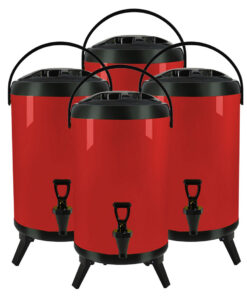 1-SOGA 4X 14L Stainless Steel Insulated Milk Tea Barrel Hot and Cold Beverage Dispenser Container with Faucet Red