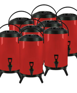 1-SOGA 8X 14L Stainless Steel Insulated Milk Tea Barrel Hot and Cold Beverage Dispenser Container with Faucet Red