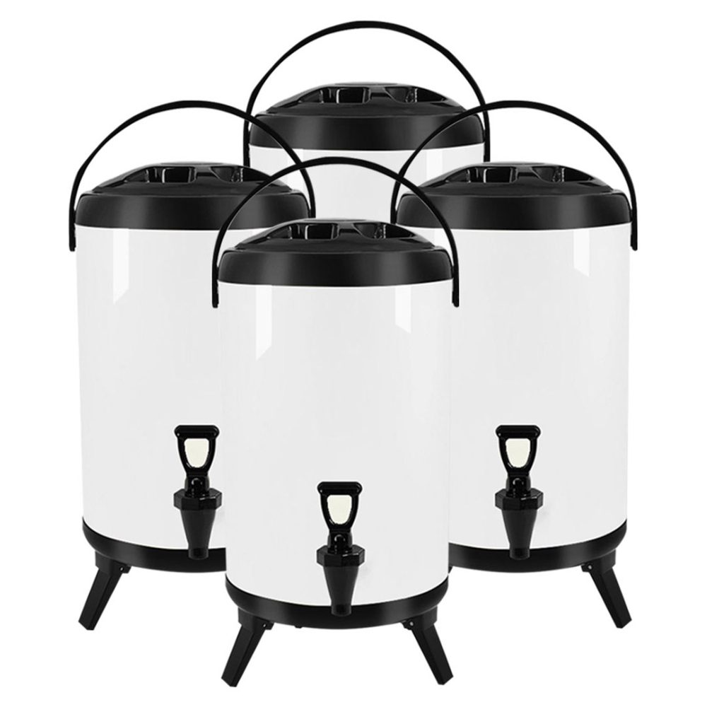 1-SOGA 4X 14L Stainless Steel Insulated Milk Tea Barrel Hot and Cold Beverage Dispenser Container with Faucet White