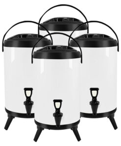 1-SOGA 4X 14L Stainless Steel Insulated Milk Tea Barrel Hot and Cold Beverage Dispenser Container with Faucet White